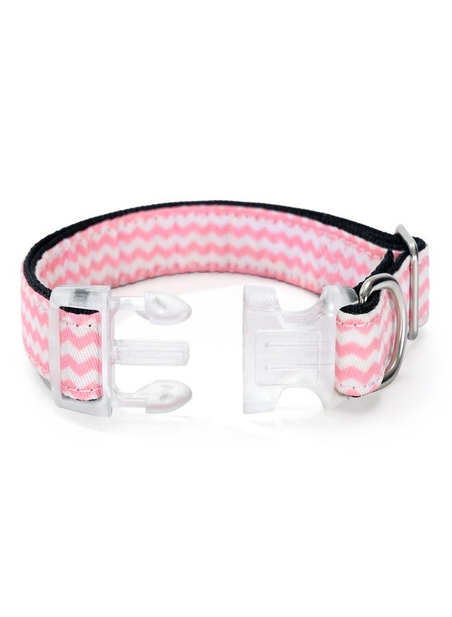 مايل هاي لايف | نمط هندسي مموج بنقاط مائلة | طوق كلاب من البوليستر القطني الناعم من الخارج والنايلون من الداخل | طوق كلاب بإبزيم قوي وحلقة على شكل حرف D (وردي مموج، متوسط الرقبة 13-17 بوصة - 40 رطلاً) - Image 3