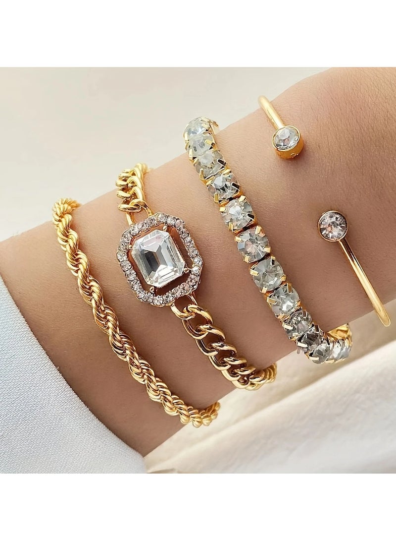 Goolsky مجموعة أساور سلسلة ملتوية بأسلوب بانك مبالغ فيه للنساء مكونة من 4 قطع مع أحجار الراين - Image 5