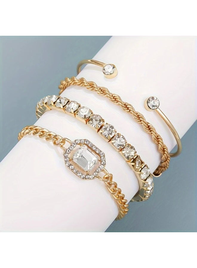 Goolsky مجموعة أساور سلسلة ملتوية بأسلوب بانك مبالغ فيه للنساء مكونة من 4 قطع مع أحجار الراين - Image 4