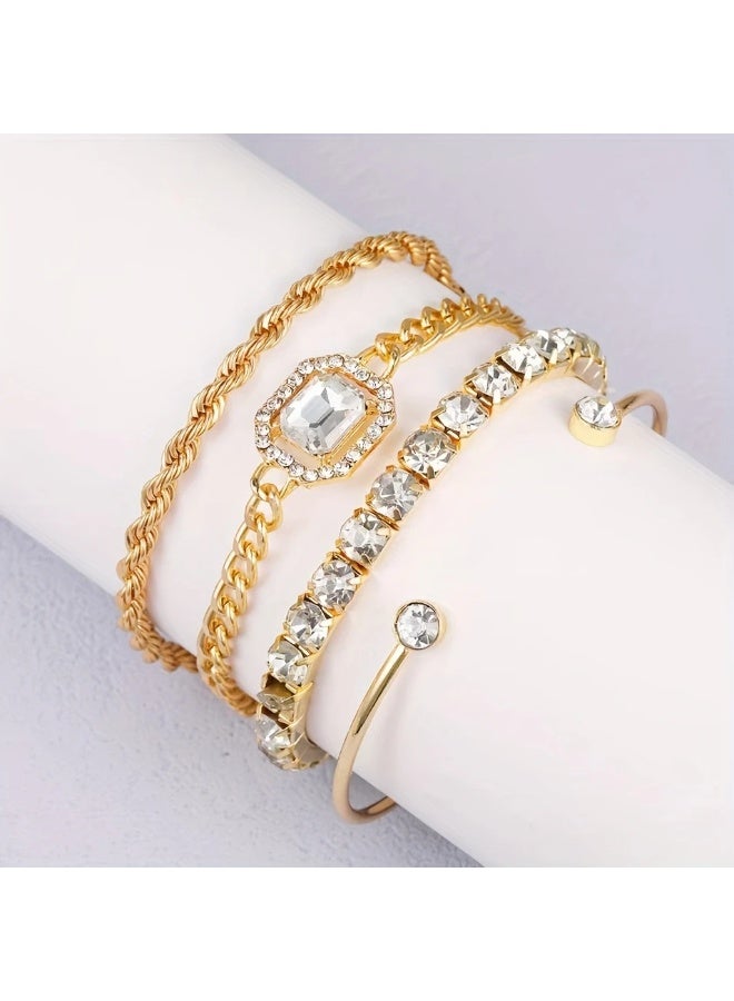 Goolsky مجموعة أساور سلسلة ملتوية بأسلوب بانك مبالغ فيه للنساء مكونة من 4 قطع مع أحجار الراين - Image 3