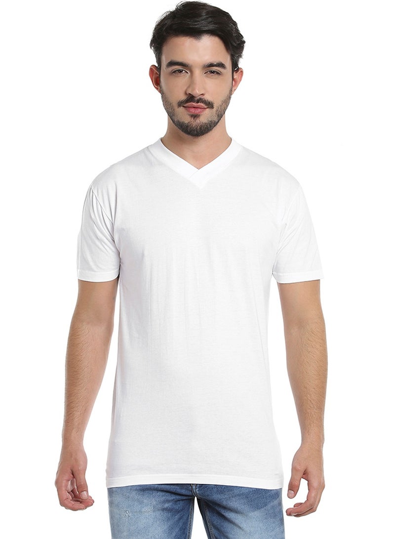 BYC MEN'S V-NECK COTTON T-SHIRT (PACK OF 3) - WHITE  - Image 3