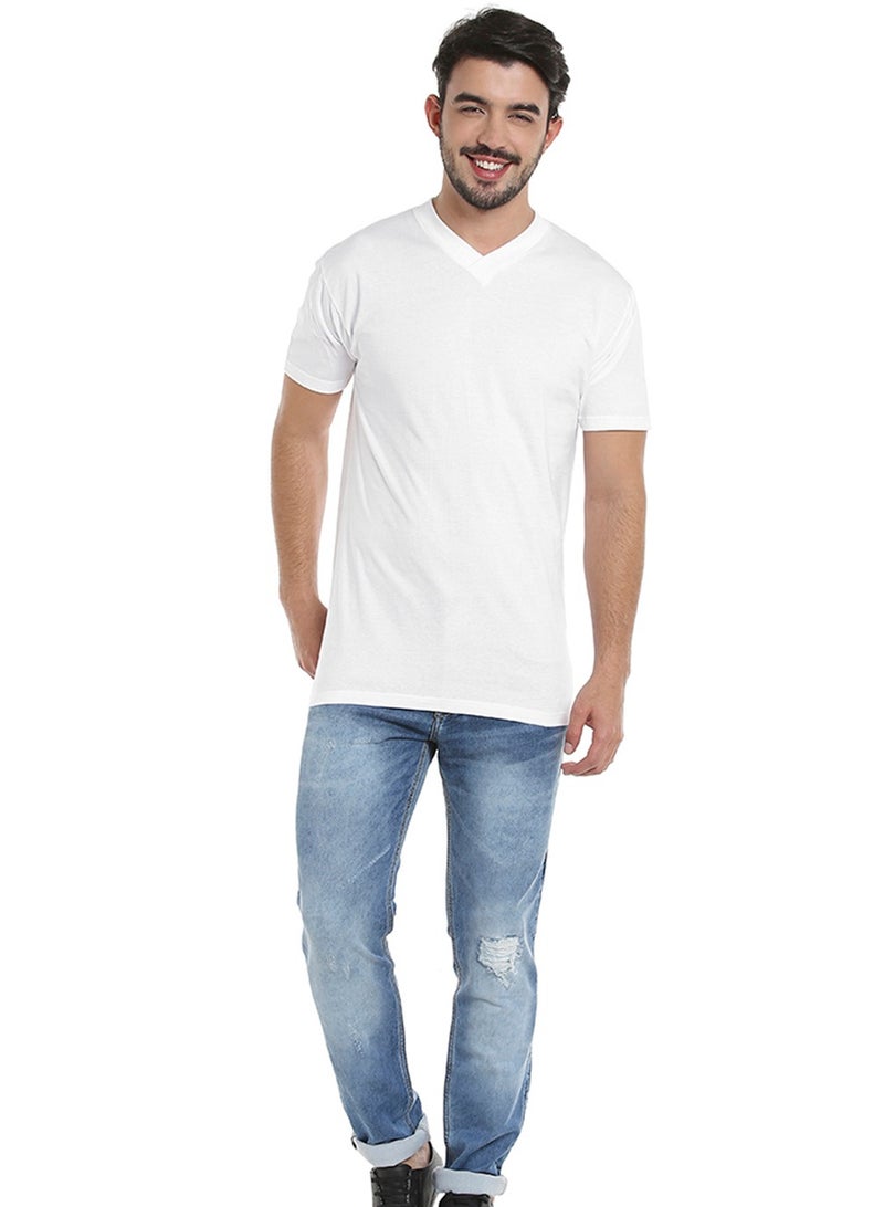 BYC MEN'S V-NECK COTTON T-SHIRT (PACK OF 3) - WHITE  - Image 2