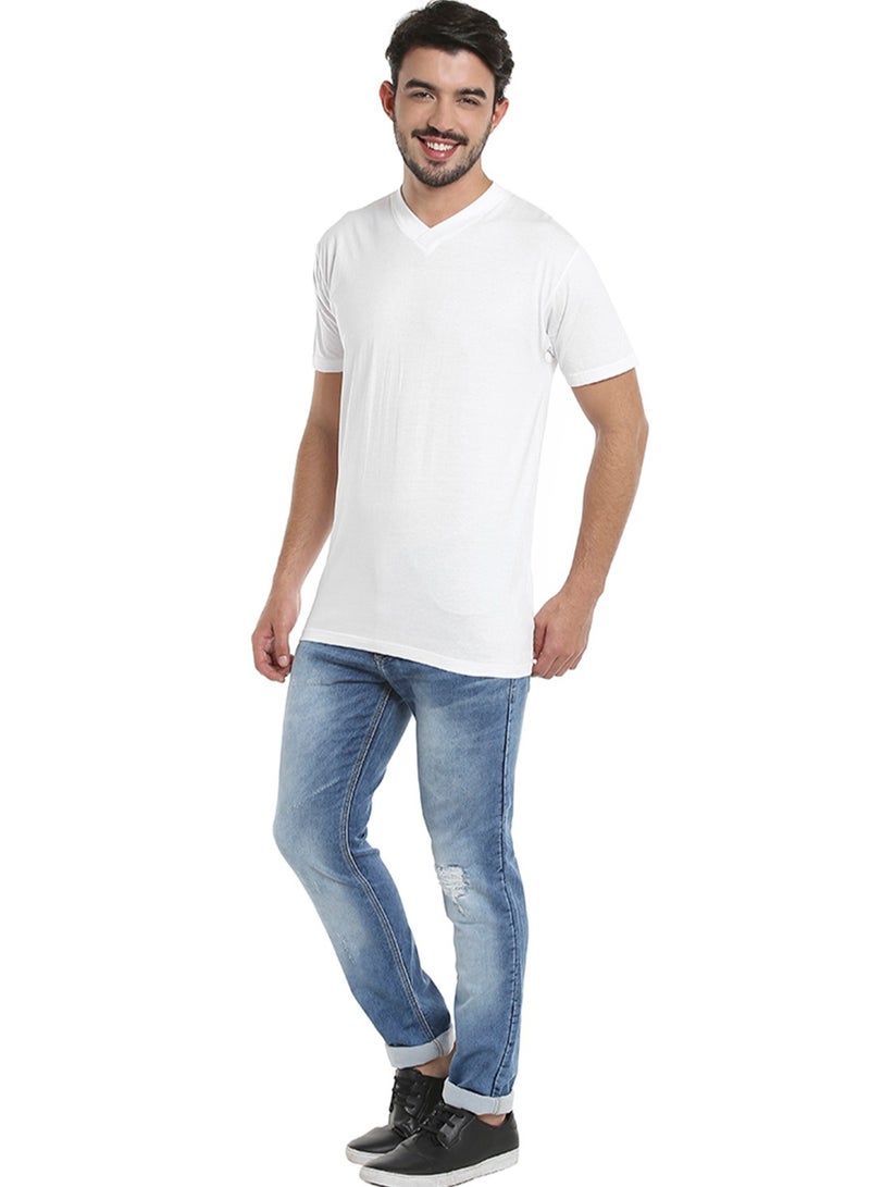 BYC MEN'S V-NECK COTTON T-SHIRT (PACK OF 3) - WHITE  - Image 4