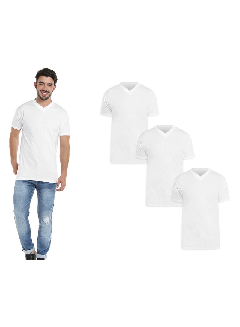 BYC MEN'S V-NECK COTTON T-SHIRT (PACK OF 3) - WHITE  - Image 1