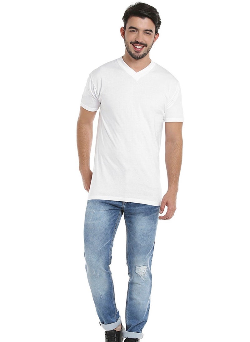 BYC MEN'S V-NECK COTTON T-SHIRT (PACK OF 3) - WHITE - Image 2