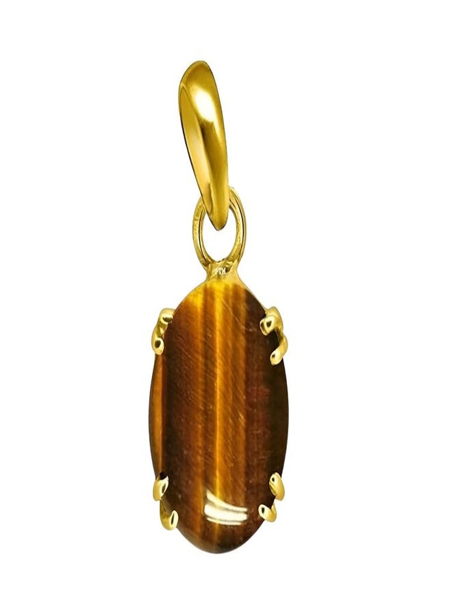 Ptm Natural Tiger Eye 7.25 Ratti or 6.5 Carat Astrological Certified Gemstone Panchdhatu/5 Metals 22k Gold Plated Pendant for Men & Women -fba1725 - Image 1