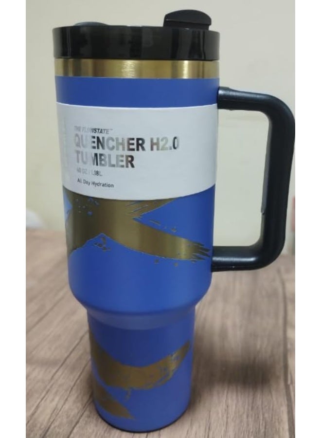 Stanley 1.2L Insulated Tumbler with Handle and Straw Lid, Stainless Steel Vacuum Insulated Travel Mug, Suitable for Travel, Water, Iced Tea or Coffee, Smoothie and More (Blue-Gold). - Image 1