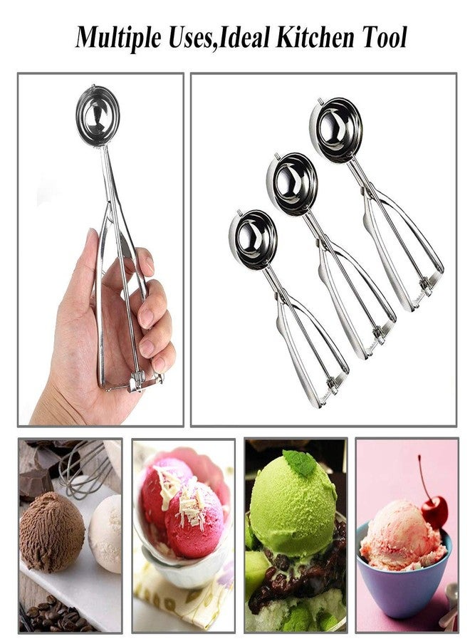 Emoly Ice Cream Scoop Set, Steel Ice Cream Scoop, Cookie Dough Metal Cupcake spoons Include Large-Medium-Small Sizes Balls for Ice Cream, Cupcake, Muffin (3 PCS) - Image 2