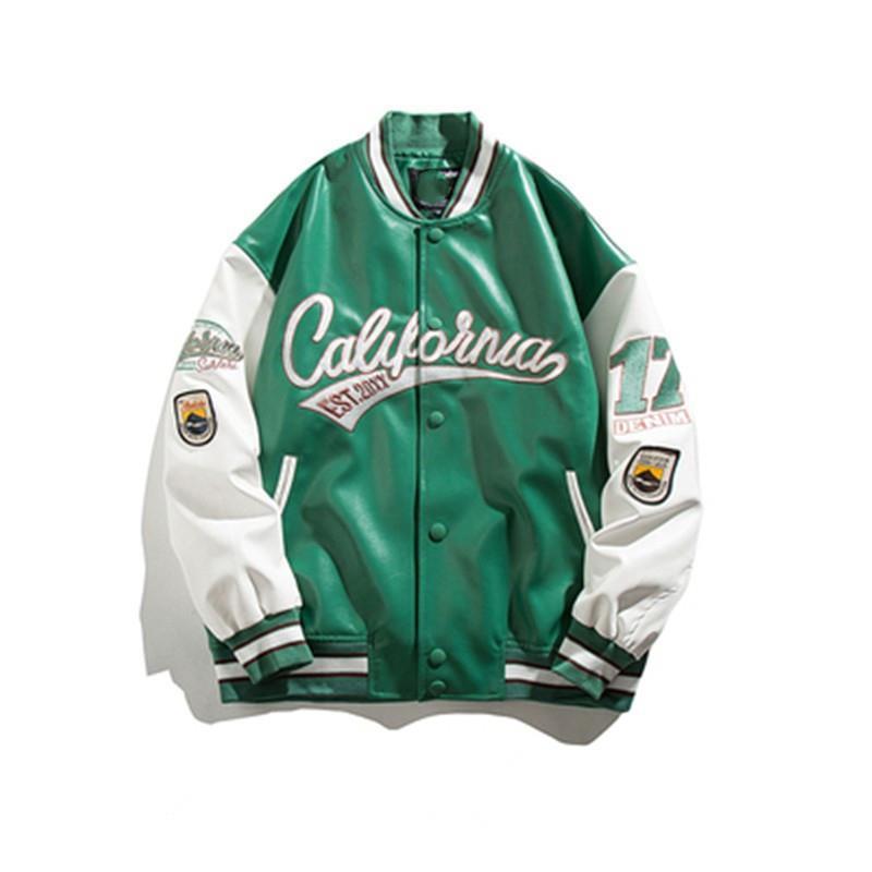American Street Pu Leather Baseball Suit For Men And Women Trendy Brand Aviator Hip Hop Embroidered Loose Casual Leather Jacket For Couple - Image 4