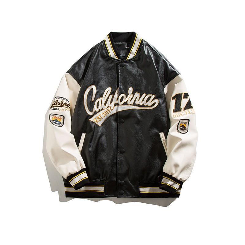 American Street Pu Leather Baseball Suit For Men And Women Trendy Brand Aviator Hip Hop Embroidered Loose Casual Leather Jacket For Couple - Image 2