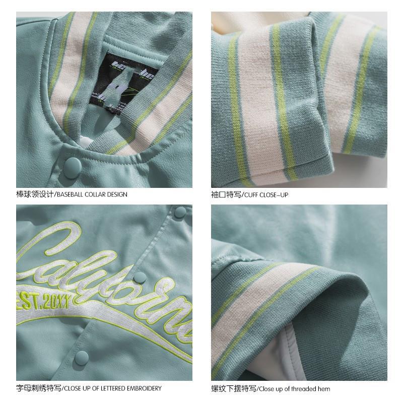 American Street Pu Leather Baseball Suit For Men And Women Trendy Brand Aviator Hip Hop Embroidered Loose Casual Leather Jacket For Couple - Image 5