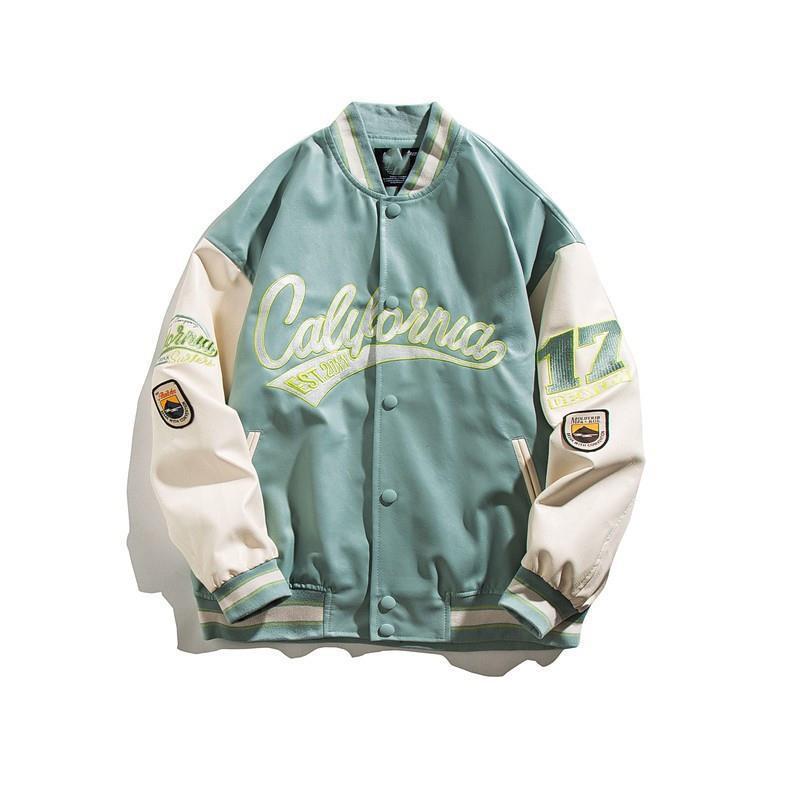 American Street Pu Leather Baseball Suit For Men And Women Trendy Brand Aviator Hip Hop Embroidered Loose Casual Leather Jacket For Couple - Image 3