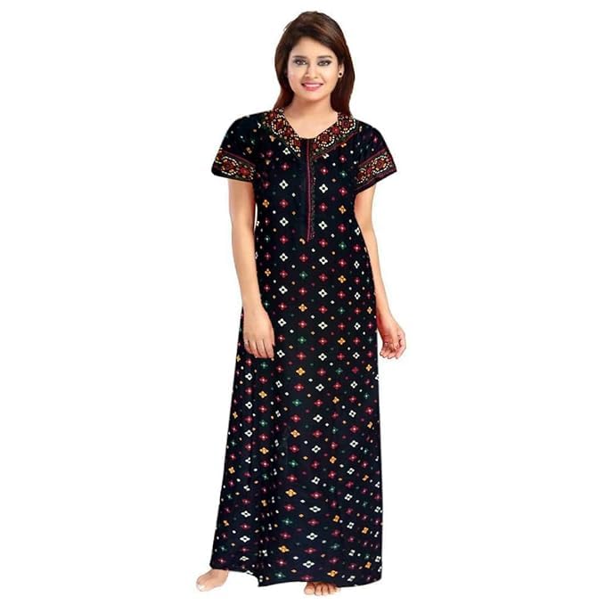 Vlazom Women's Cotton Nightgown – Pack of 4 Printed Maxi Nighties | Ankle Length Night Dress | Free Size Sleepwear (Option-18, Free Size) - Image 3