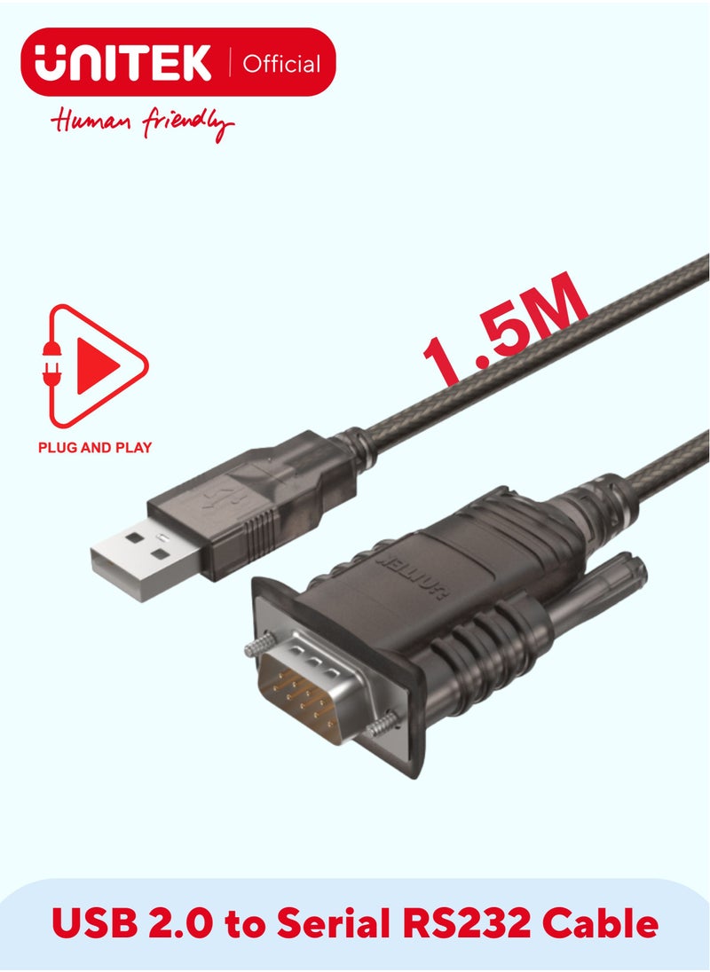 UNITEK USB 2.0 to Serial RS232 Cable Link PC to Serial devices such as printer, label writer, ISDN terminal adapter 1.5M  - Image 1