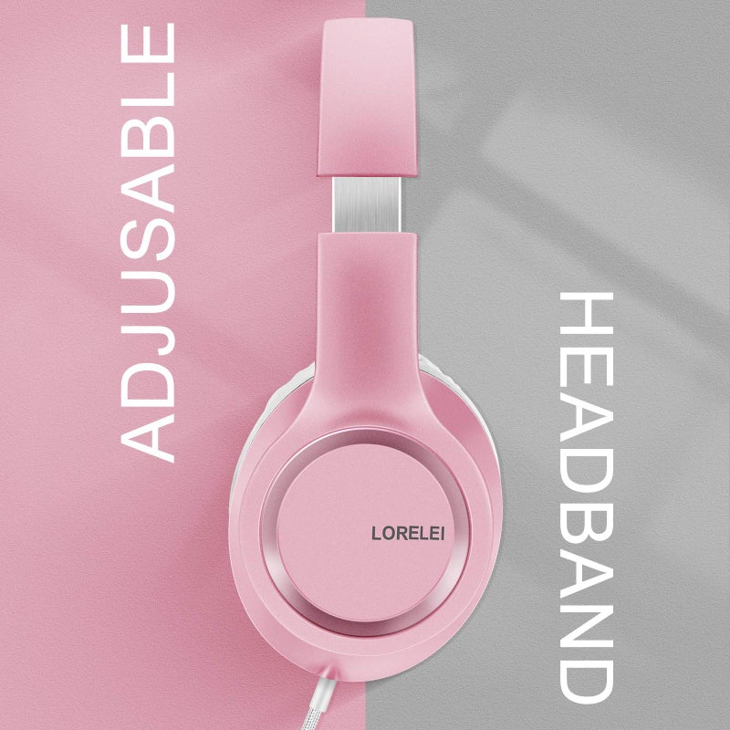 LORELEI X8 Over-Ear Wired Headphones with Microphone with 1.45m-Tangle-Free Nylon Line&3.5mm Plug,Lightweight Foldable & Portable Headphones for Smartphone,Tablet,Computer,Mp3/4ï¼ˆPearl Pinkï¼‰ - Image 5