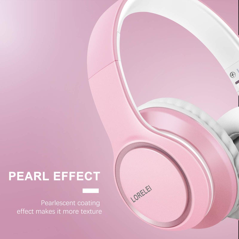 LORELEI X8 Over-Ear Wired Headphones with Microphone with 1.45m-Tangle-Free Nylon Line&3.5mm Plug,Lightweight Foldable & Portable Headphones for Smartphone,Tablet,Computer,Mp3/4ï¼ˆPearl Pinkï¼‰ - Image 3