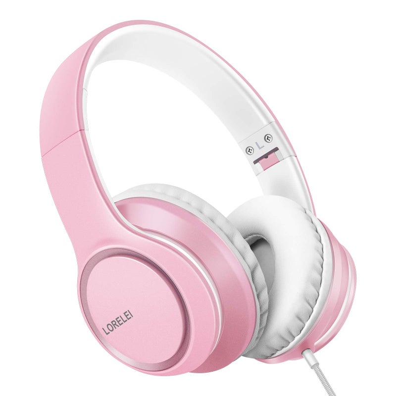 LORELEI X8 Over-Ear Wired Headphones with Microphone with 1.45m-Tangle-Free Nylon Line&3.5mm Plug,Lightweight Foldable & Portable Headphones for Smartphone,Tablet,Computer,Mp3/4ï¼ˆPearl Pinkï¼‰ - Image 1