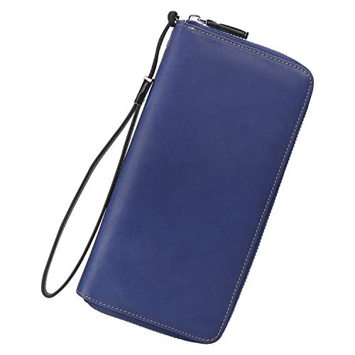 Lavemi Women's RFID Blocking 100% Leather Large Capacity Zip Around Wallet Phone Holder Clutch Travel Purse Wristlet(Large Size Vintage Blue) - Image 1