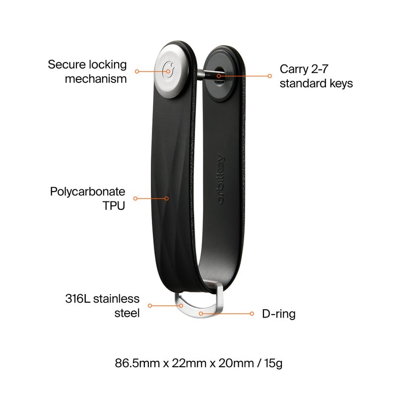 Orbitkey Active Key Organizer Lite â€“ Durable Holder with Elastic Polymer Band, Carabiner Ring & Secure Locking Mechanism â€“ Slim Pocket-Friendly Keychain for Everyday Carry & Travel (Jet Black) - Image 5