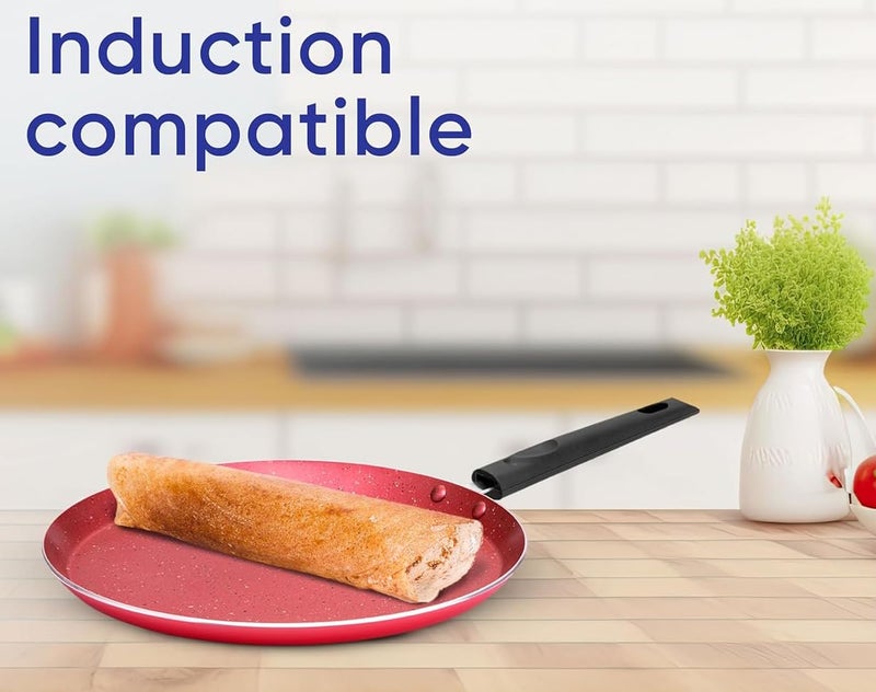 4tens Non Stick Frying pan nonstick dosa tawa NonToxic pfoa bpaFree Induction Base All stoves dosa pan Ceramic pan for Cooking Omelette pan Induction Base red - Image 5