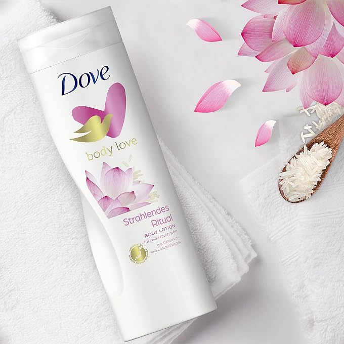 Dove Body Love Body Lotion Radiant Ritual Body Lotion for All Skin Types with Rice Milk and Lotus Blossom Fragrance 400 ml - Image 2
