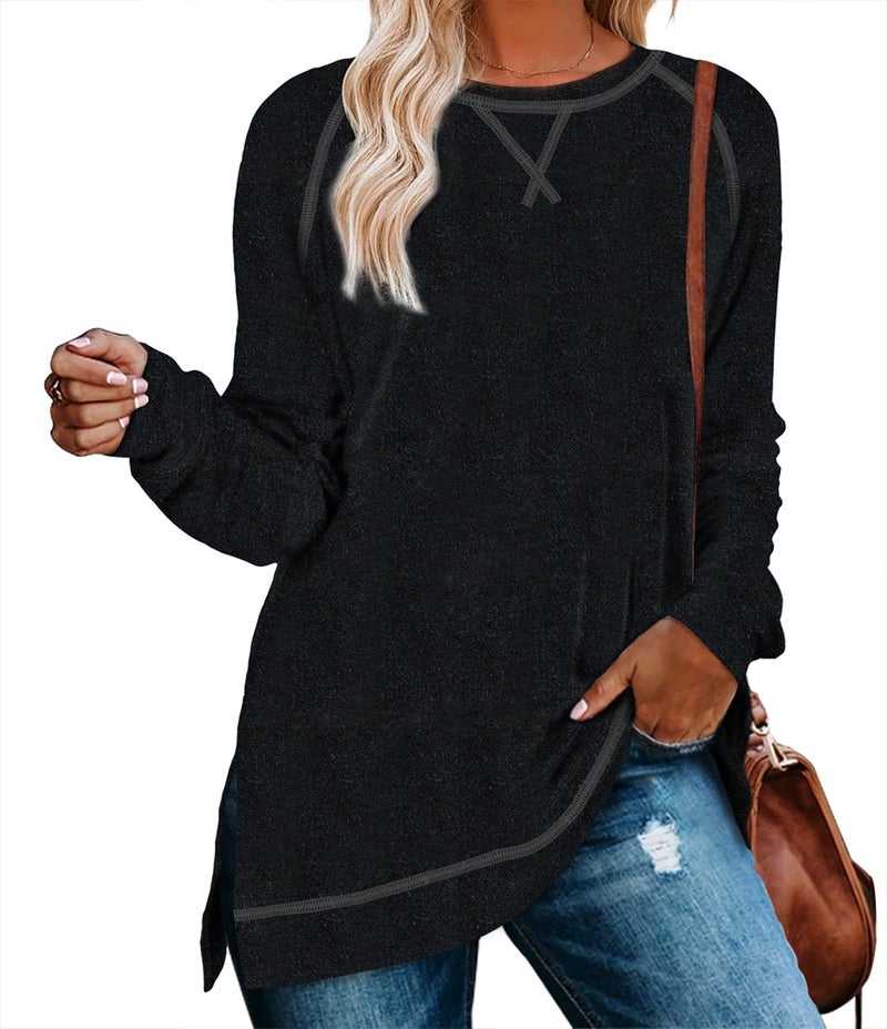 Aokosor Black Sweaters for Women 2025 Fashion Workout Fall Clothes Casual Long Sleeve Tops Oversized XL - Image 1
