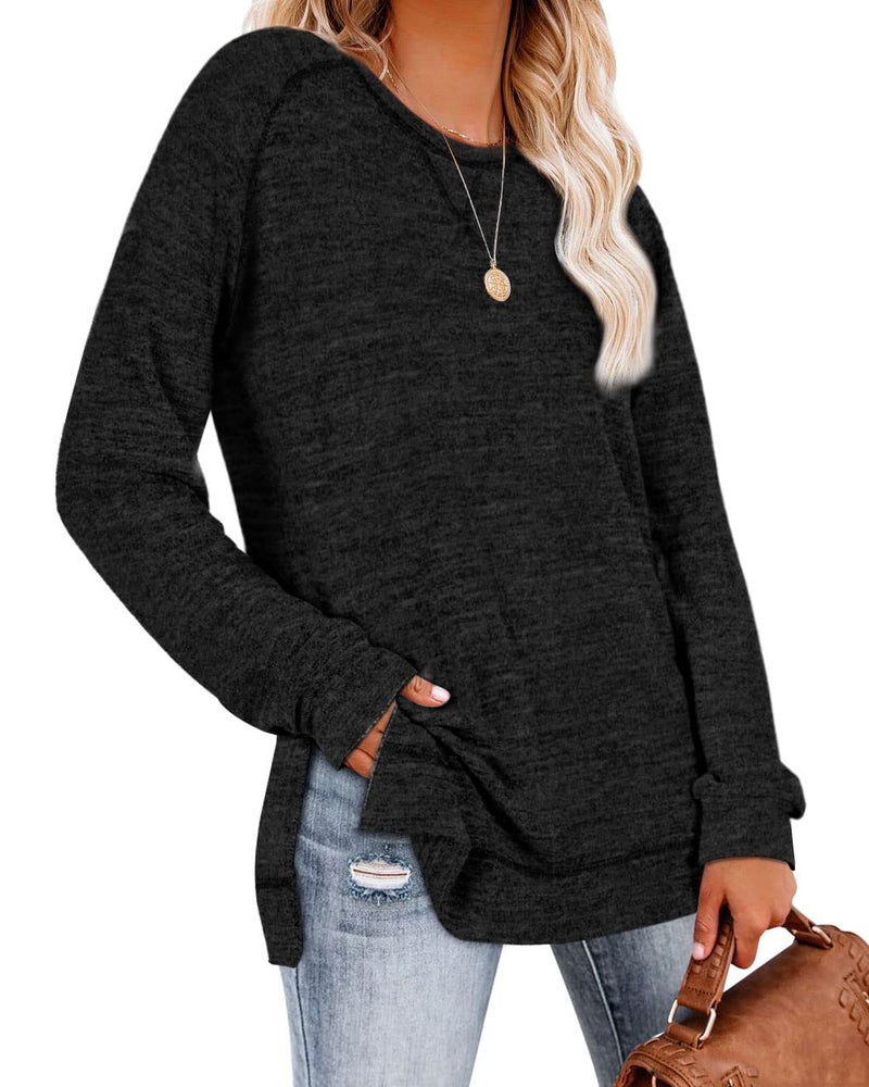 Aokosor Black Sweaters for Women 2025 Fashion Workout Fall Clothes Casual Long Sleeve Tops Oversized XL - Image 2