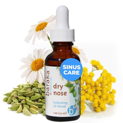 Baraka Dry Nose Nasal Moisturizer - Organic Essential Oils (Cardamom, Everlast, German & Roman Chamomile) in Sesame Oil Base - Hydrating Sinuses & Dry Nose - (1 oz Dropper Bottle)