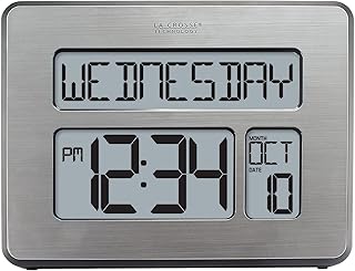 La Crosse Technology La Crosse Technology C86279 Atomic Full Calendar Clock with Extra Large Digits, Grey, 11.25 in. x 2.10 in. x 12.00 in.  - Image 1