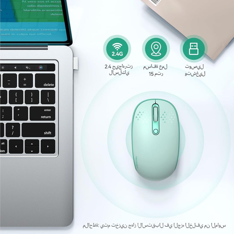 TECKNET Wireless Mouse for Laptop, 2.4G Quiet Computer Mouse with USB Receiver, 4 Buttons Portable Cordless Mice for Chromebook, Laptop, PC, Mac, 800/1200/1600 DPI - Fresh Green - Image 2
