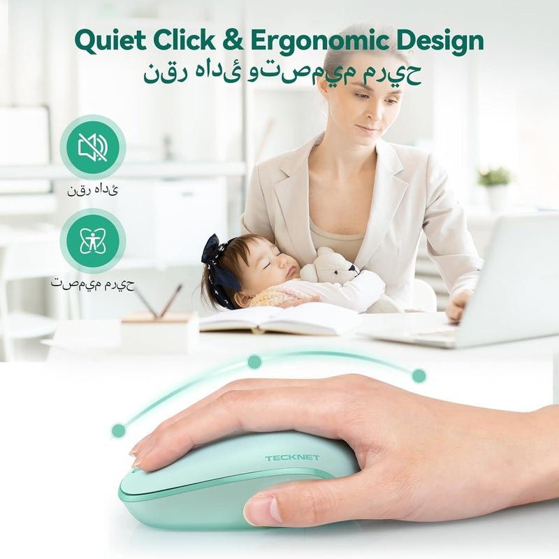 TECKNET Wireless Mouse for Laptop, 2.4G Quiet Computer Mouse with USB Receiver, 4 Buttons Portable Cordless Mice for Chromebook, Laptop, PC, Mac, 800/1200/1600 DPI - Fresh Green - Image 3
