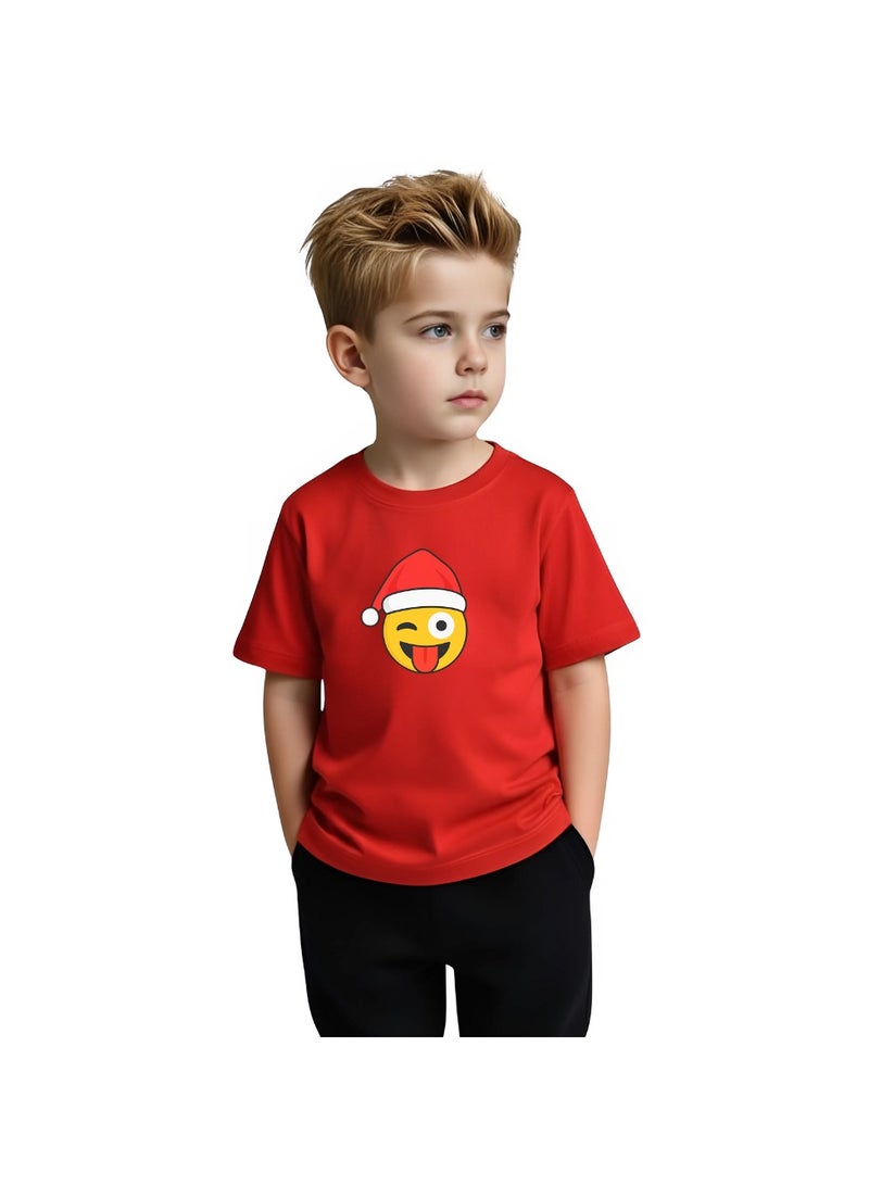 برينت شوب فور مي تي شيرت أحمر للأطفال من Christmas Emoji للأولاد - تي شيرت من القطن الناعم برقبة دائرية وأكمام قصيرة مع وجه مبتسم - رائع للحفلات - Image 3