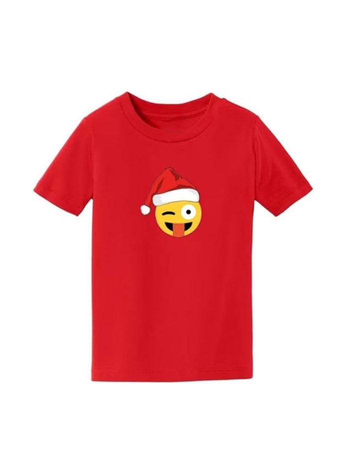 PRINTSHOP4ME - Christmas Emoji Kids Red T-Shirt For Boys–Soft Cotton Round Neck Short Sleeve T-Shirt With Smiley Face Emoji–Great For Parties - Image 1