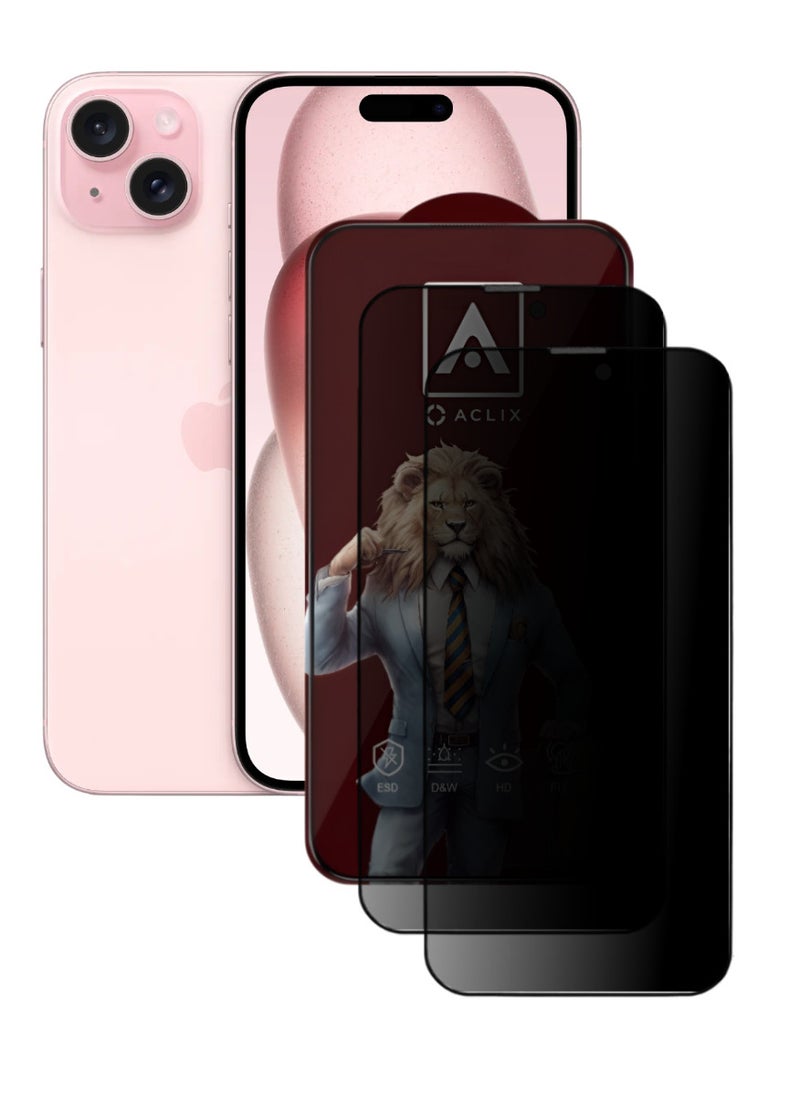 ACLIX 2 Pieces Antistatic ESD Dustof Premium Quality High Definition Anti-Spy Privacy Tempered Glass Screen tector Designed For  iPhone 15 Plus - Image 1
