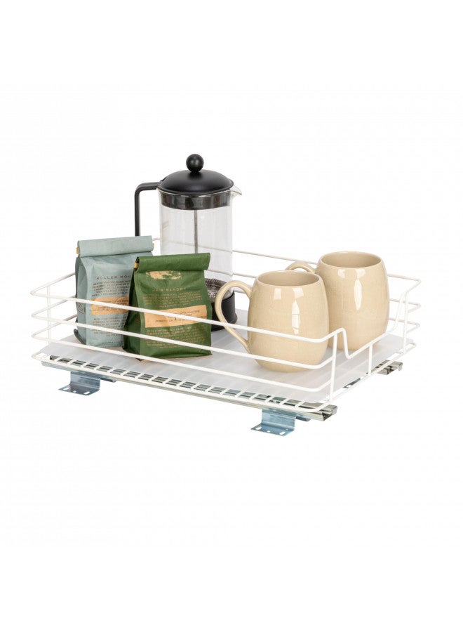 Household Essentials منظم تخزين قابل للسحب/الانزلاق من الفولاذ المطلي للمنزل مع بطانة بلاستيكية - للاستخدام تحت الخزائن أو الرفوف السلكية - تصميم بطبقة واحدة - يناسب الخزائن أو الرفوف ذات الحجم القياسي، أبيض - Image 1