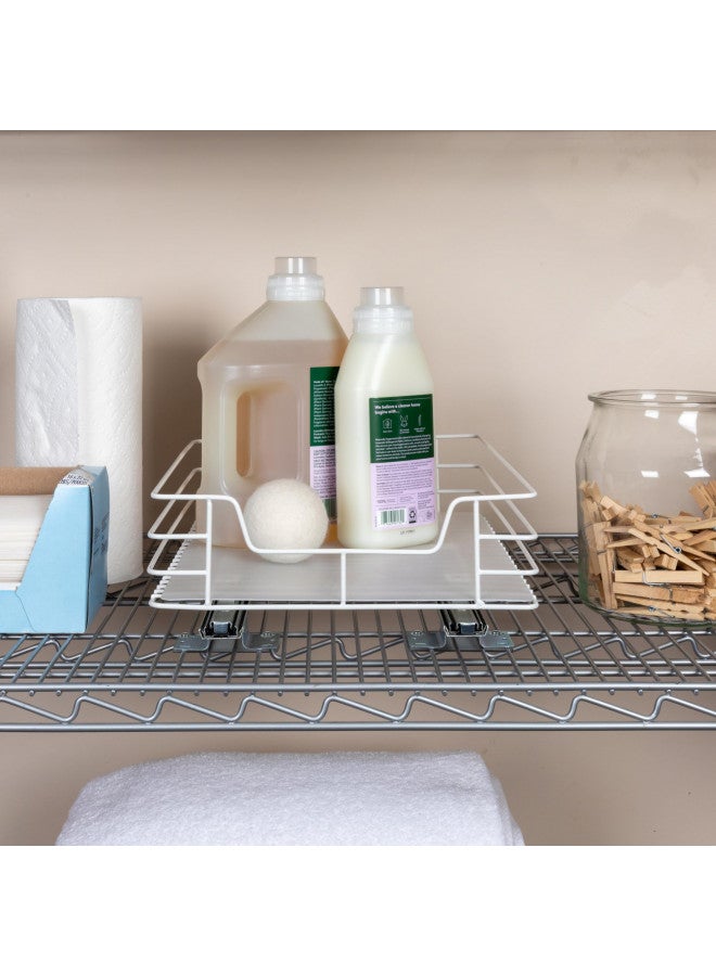 Household Essentials منظم تخزين قابل للسحب/الانزلاق من الفولاذ المطلي للمنزل مع بطانة بلاستيكية - للاستخدام تحت الخزائن أو الرفوف السلكية - تصميم بطبقة واحدة - يناسب الخزائن أو الرفوف ذات الحجم القياسي، أبيض - Image 2