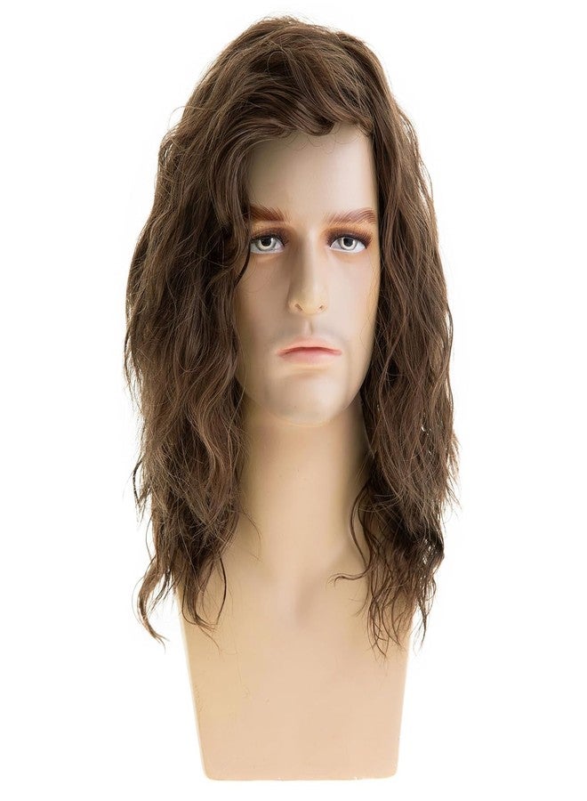 Wiwige Long Curly Wavy Brown Wig for Men Synthetic California 80s Rocker Punk Halloween Cosplay Hair Wig - Image 2