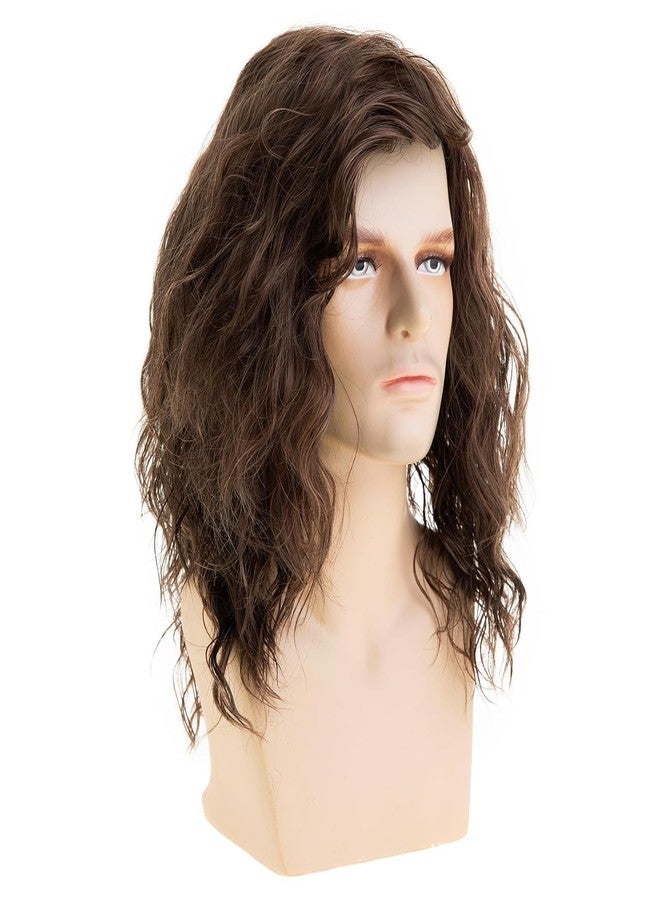 Wiwige Long Curly Wavy Brown Wig for Men Synthetic California 80s Rocker Punk Halloween Cosplay Hair Wig - Image 4