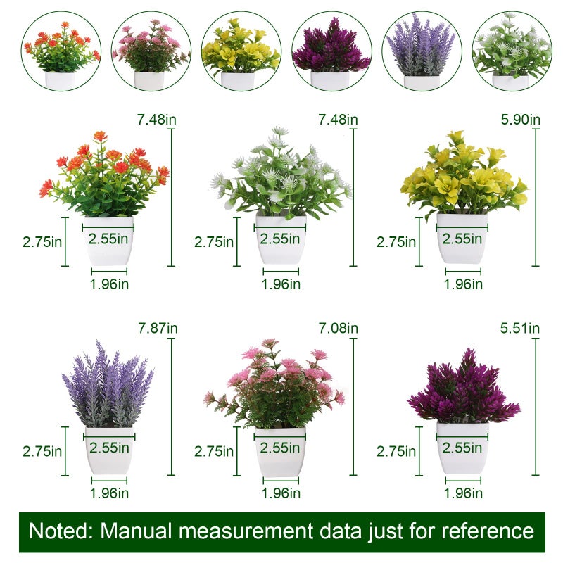 Yoratee 6pcs Artificial Pot Flowers Small Fake Plants with Pot Mini Potted Plants for House Office Tabletop Decoration - Image 3