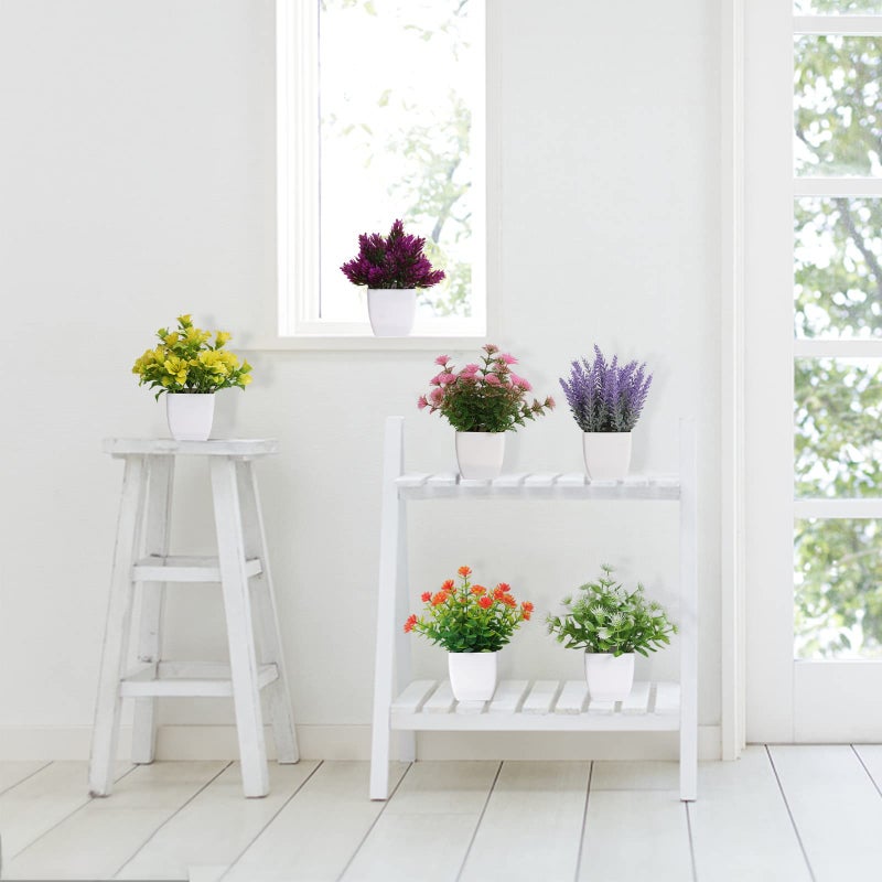 Yoratee 6pcs Artificial Pot Flowers Small Fake Plants with Pot Mini Potted Plants for House Office Tabletop Decoration - Image 4