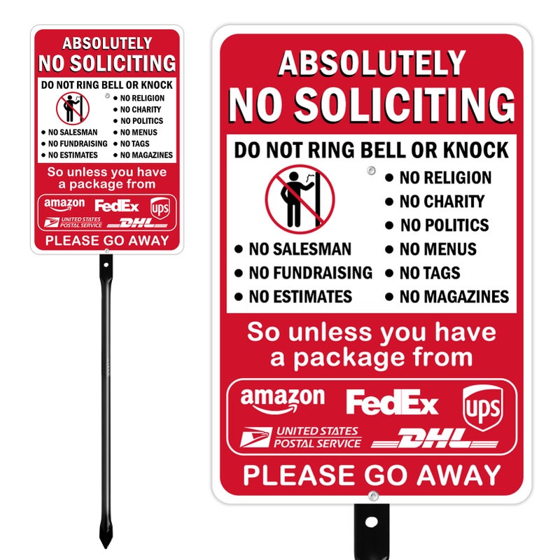 AzReference 14 x 10 Inches No Soliciting Sign for House with 36 Inches Heavy Duty Steel Stake - Do Not Ring Bell or Knock, Large No Soliciting No Religious Signs for Front Door Home Yard, Sun-Proof, Rust-Free - Image 1