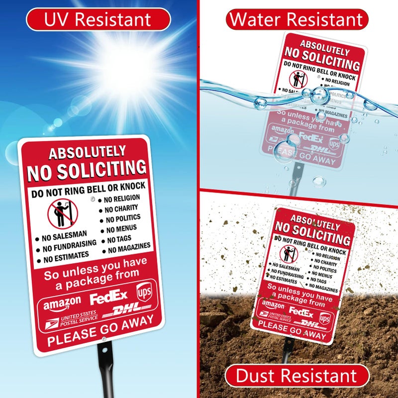 AzReference 14 x 10 Inches No Soliciting Sign for House with 36 Inches Heavy Duty Steel Stake - Do Not Ring Bell or Knock, Large No Soliciting No Religious Signs for Front Door Home Yard, Sun-Proof, Rust-Free - Image 4