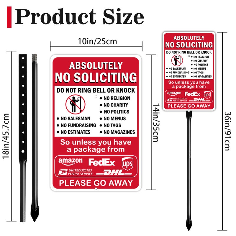 AzReference 14 x 10 Inches No Soliciting Sign for House with 36 Inches Heavy Duty Steel Stake - Do Not Ring Bell or Knock, Large No Soliciting No Religious Signs for Front Door Home Yard, Sun-Proof, Rust-Free - Image 2