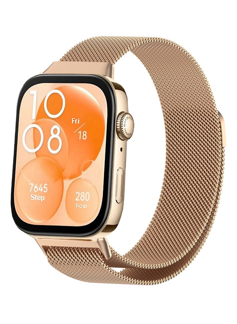 Watch Band compatible with HUAWEI SmartWatch Fit3,Fit4,Fit4Pro, Breathable stainless steel mesh metal Watch strap for men and women, Champagne Gold - Image 1