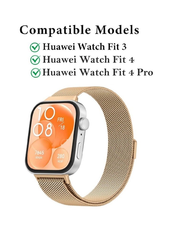 Watch Band compatible with HUAWEI SmartWatch Fit3,Fit4,Fit4Pro, Breathable stainless steel mesh metal Watch strap for men and women, Champagne Gold - Image 2