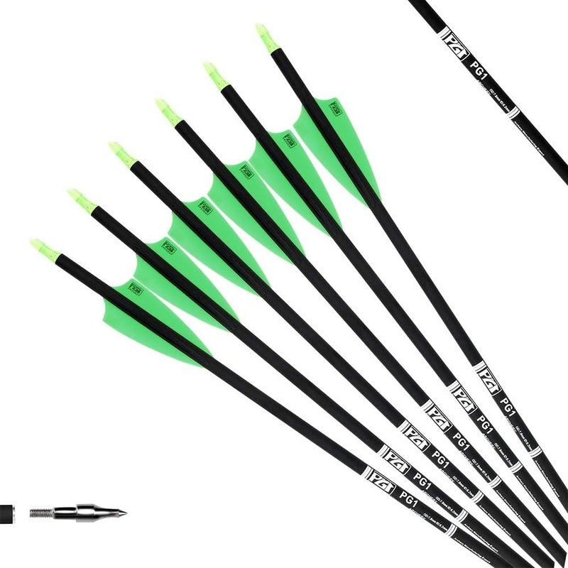 PG1ARCHERY 30 Inch Carbon Arrow Fletched 3" Shield Cut Vanes Archery Practice Target Hunting Arrows with Removable Field Points for Compound & Recurve Bow, 12 Pack - Image 1