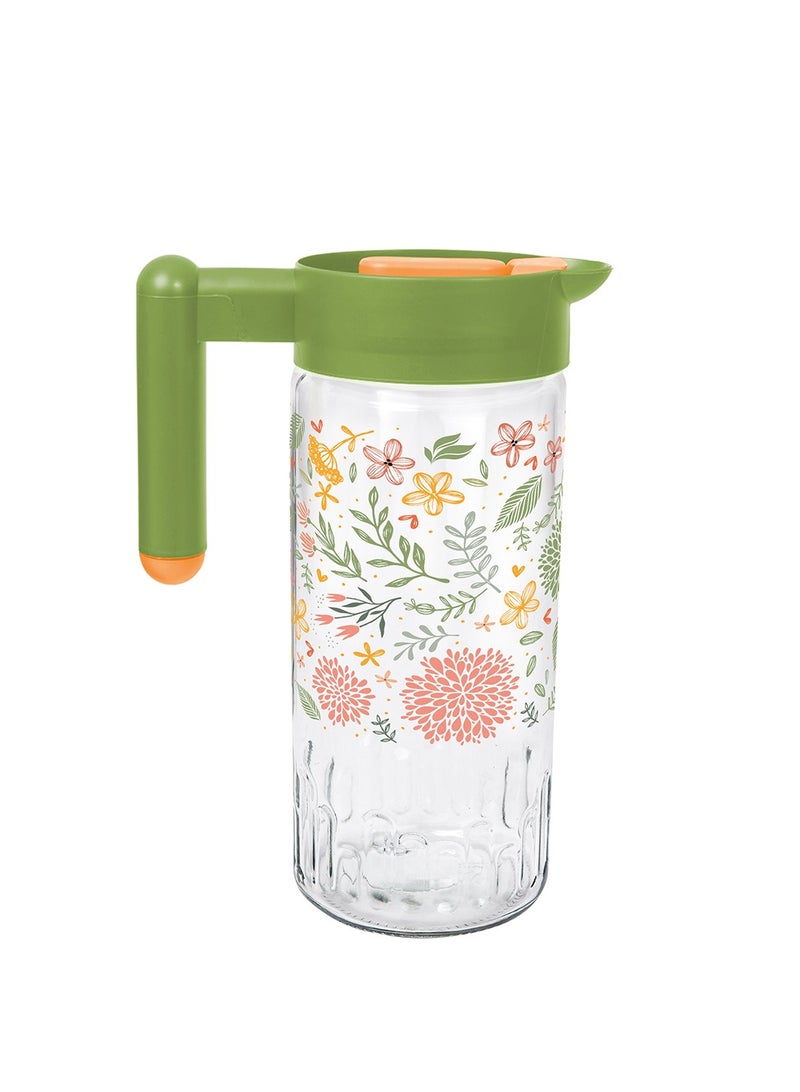 Herevin 1.46 Litre Premium Glass Water Jug with PP Green Lid, Transparent - Image 1