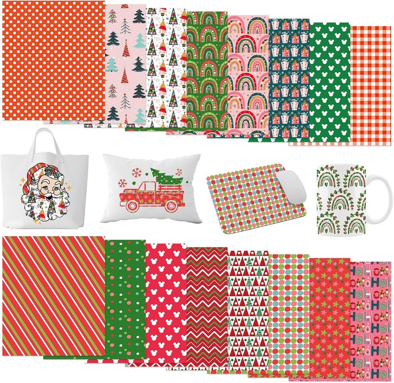 Tintnut Christmas Sublimation Ink Transfer Sheets - 16 Sheets 12"x10"Rainbow Pattern Sublimation Transfer Paper Bundle for DIY Mugs, Tumblers, Key Chain, T-Shirts - Image 1