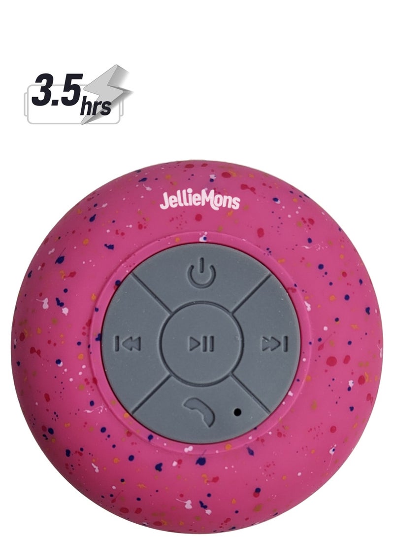 مكبرات صوت جيللي مونس اللاسلكية، مكبر صوت للاستحمام، 3.5 ساعة تشغيل، مقاوم للماء، تحكم في المسار والصوت - SP-106 (وردي)