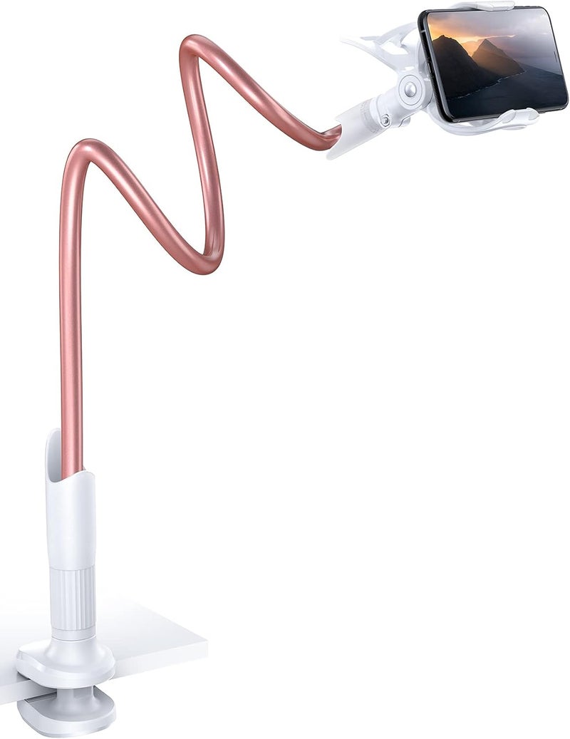 Lamicall Phone Holder Bed Gooseneck Mount - Cell Phone Clamp Clip for Desk, Flexible Lazy Long Arm Headboard Bedside, Overhead Mount Stand, for 4-7" Phone, iPhone 15 Pro Max, 14 Plus, 13, Rose Gold - Image 1